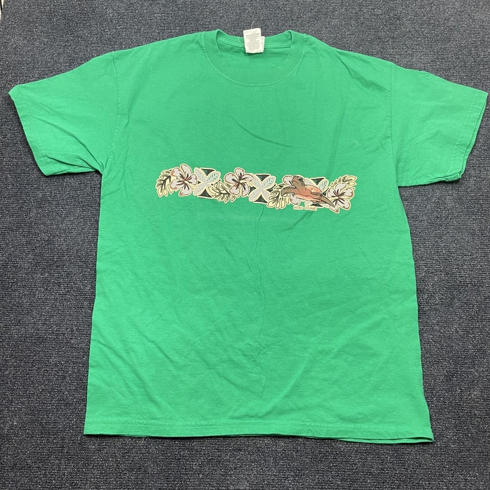 Hanes Beefy-T Shirt Mens Large‎ Green Hawaiian Honu Sea Turtle Tee T-Shirt